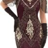 Women's 1920s Dress Sequin Art Deco Flapper Dress with Sleeve