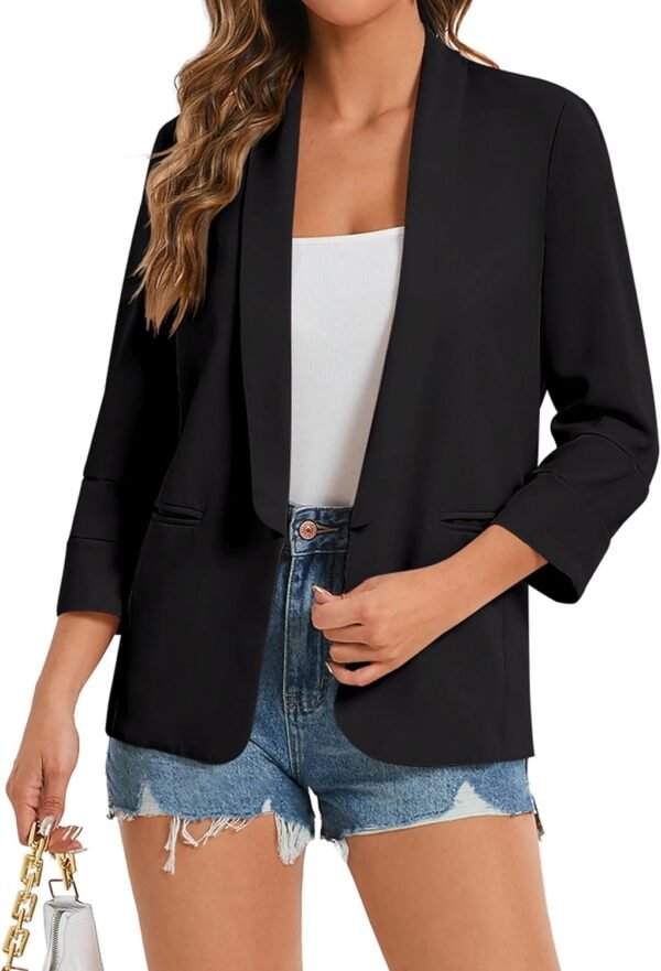 Women's 2024 Casual Blazers 3/4 Sleeves Lightweight Business Work Blazer Jackets with Pockets