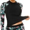 Women 2 Piece Rash Guard Long Sleeve Swimsuits Swim Shirt with Shorts Set Sun Protection UPF 50+ Surf Bathing Suits
