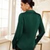 Women's Satin Silk Blouses Wrap V Neck Shirts Long Sleeve Elegant Tie Waist Office Formal Work Tunic Pullover Tops