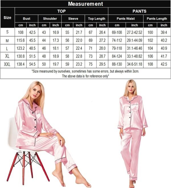 Pajamas Set Long Sleeve Sleepwear For Womens Button Down Nightwear Soft Pj Sets S-XL