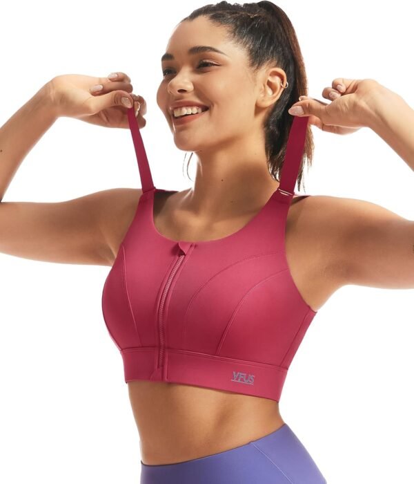 Adjustable High Impact Sports Bras for Women Zip Front Full Coverage and Lift Padded Compression Tops