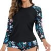 Women 2 Piece Rash Guard Long Sleeve Swimsuits Swim Shirt with Shorts Set Sun Protection UPF 50+ Surf Bathing Suits