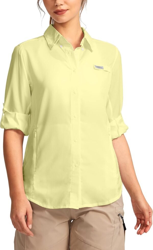 Womens Sun Protection Fishing Shirt with Zipper Pockets Lightweight SPF Long Sleeve Shirts for Hiking Safari