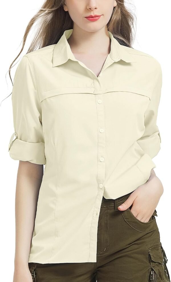 Womens Sun Protection Safari Shirt Quick Dry SPF 50 UV Lightweight Fishing Travel Hiking Outdoor Shirts with Zipper Pockets