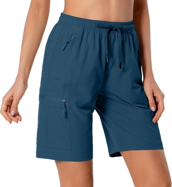 Women's Lightweight Hiking Cargo Shorts Quick Dry Athletic Shorts for Camping Travel Golf with Zipper Pockets Water Resistant