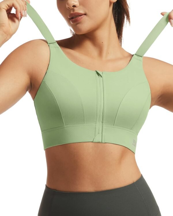 Adjustable High Impact Sports Bras for Women Zip Front Full Coverage and Lift Padded Compression Tops