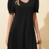 Women's Casual Dresses Puff Short Sleeve V-Neck Cocktail Dress with Pockets
