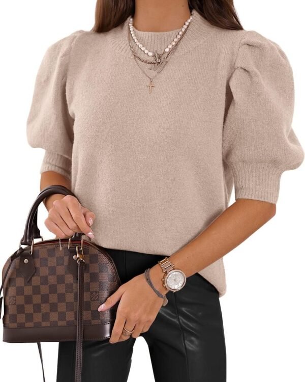 Women's Puff Short Sleeve Sweaters 2024 Fashion Spring Tops Casual Pullover Shirts