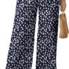 Womens Wide Leg Lounge Pants High Waisted Business Work Casual Pants Adjustable Tie Knot Loose Trousers with Pocket