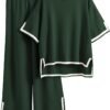Womens Knit 2 Piece Sweater Sets Short Sleeve Pullover Tops Elastic Waist Wide Leg Pants Lounge Set