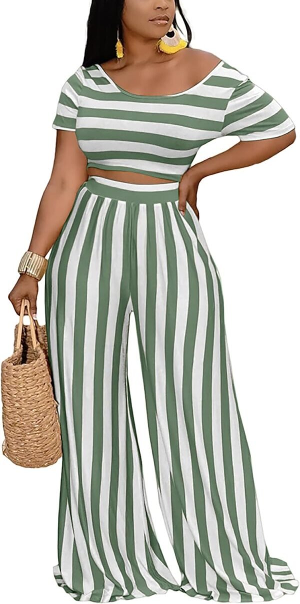 2 Piece Outfits for Women Casual Wide Leg Pants Set Outfits Sexy Front Crop Tops High Waist Jumpsuits Set