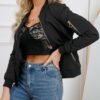 Women's Bomber Jacket Lightweight Varsity Zip Up Coat Casual Long Sleeve Windbreaker