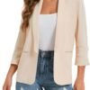 Women's 2024 Casual Blazers 3/4 Sleeves Lightweight Business Work Blazer Jackets with Pockets