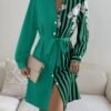 Womens Button Down Shirt Dresses with Belt Button Up Tunics Long Sleeve Blouse Tops
