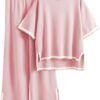 Womens Knit 2 Piece Sweater Sets Short Sleeve Pullover Tops Elastic Waist Wide Leg Pants Lounge Set