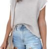 Womens Cap Sleeve Sweater Vest Summer Tops Sleeveless Tank Tops 2024 Trendy Spring Clothes Striped Short Sleeve Shirts