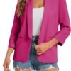 Women's 2024 Casual Blazers 3/4 Sleeves Lightweight Business Work Blazer Jackets with Pockets