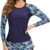 Women 2 Piece Rash Guard Long Sleeve Swimsuits Swim Shirt with Shorts Set Sun Protection UPF 50+ Surf Bathing Suits