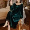 Women's Long Sleeve Nightgown Velvet Sleep Dress Ruffle Crew Neck Mid-length Nightdress
