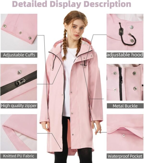 Raincoat for Women Waterproof Rain Jackets with Hooded Hiking Coat Outdoor Lightweight Windbreaker Hood Trench Coat