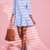 Women's Tunic Mini Shirt Dress Cotton Long Sleeve Ruffle Hem Dress Button Up Shift Chambray Dresses