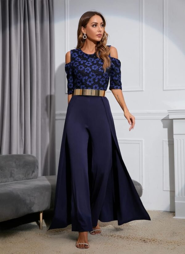 VERWIN Patchwork Overlay Embellished Plain Women's Jumpsuit High-Waist Woman Romper