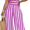 2 Piece Outfits for Women Casual Wide Leg Pants Set Outfits Sexy Front Crop Tops High Waist Jumpsuits Set