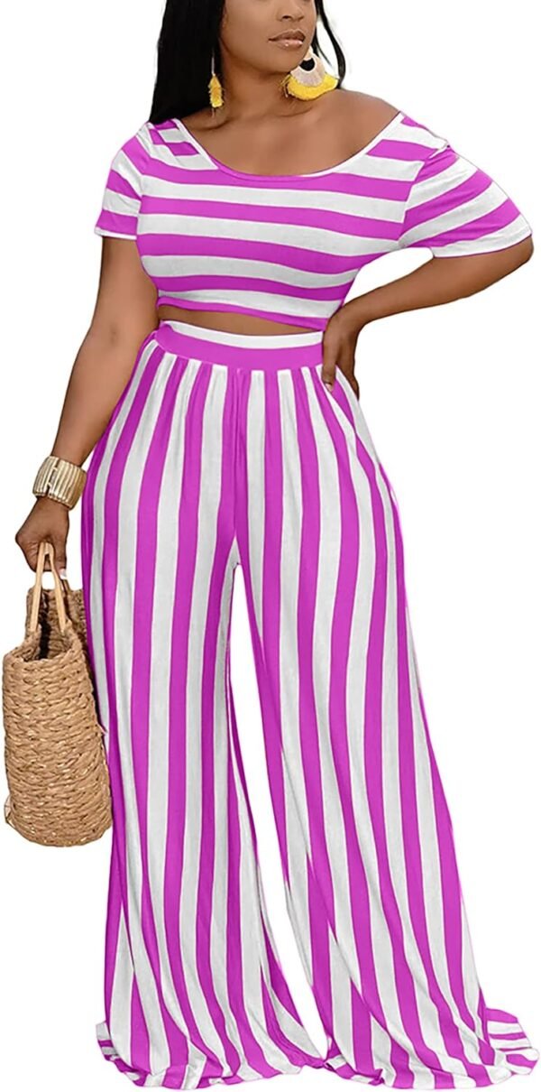 2 Piece Outfits for Women Casual Wide Leg Pants Set Outfits Sexy Front Crop Tops High Waist Jumpsuits Set