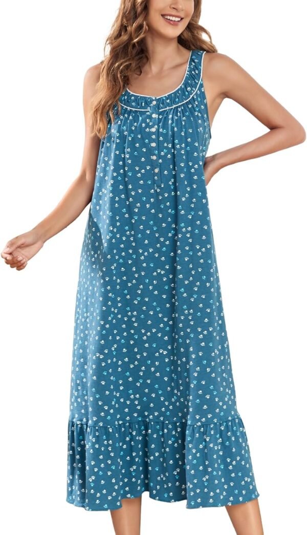 Women's Nightgown Sleeveless Sleepwear Wide Strap Sleep Shirt Pleated Scoopneck Nightshirt