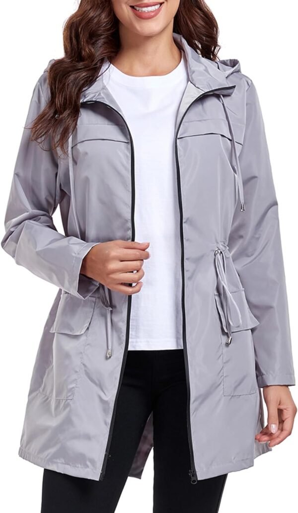 Women Waterproof Raincoat Lightweight Packable Active Outdoor Long Hooded Rain Jacket