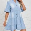 71uVDVqZxcL._AC_SL1500.jpg Women Denim Dresses Casual V Neck Ruffle Short Sleeve Jean Dress Summer Babydoll Dress 2024