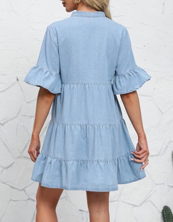 71ua9Krc-yL._AC_SL1500.jpg Women Denim Dresses Casual V Neck Ruffle Short Sleeve Jean Dress Summer Babydoll Dress 2024