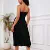 Women Off Shoulder Midi Dress Strapless Sleeveless Drop-Waist A Line Tube Dress Trendy Summer Swing Patchwork Dress