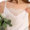Women’s White Lace Romper- Comfy Vegan Silk One Piece Pajama With Shorts
