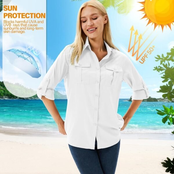 Women's UPF 50 Long Sleeve UV Sun Protection Safari Shirts Outdoor Quick Dry Fishing Hiking Travel Shirts