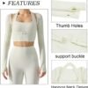 Women's Stretch Cutout Yoga Sports Jacket Long Sleeve Crop Top T Shirts with Thumb Holes
