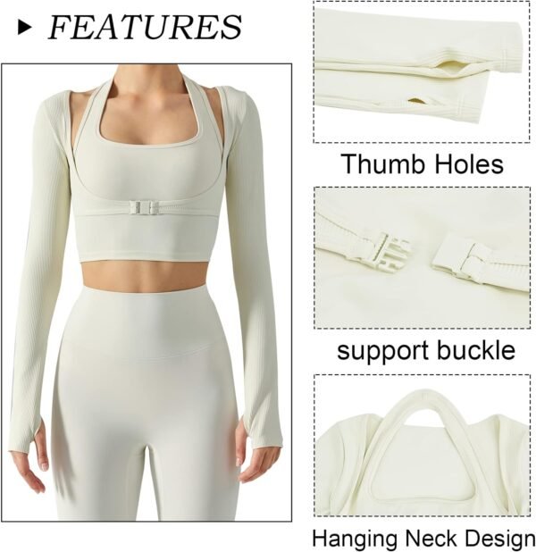 Women's Stretch Cutout Yoga Sports Jacket Long Sleeve Crop Top T Shirts with Thumb Holes