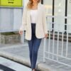 Women Open Front Blazers Long Sleeve Casual OL Office Slim Buttonless Suit Jacket with Pockets