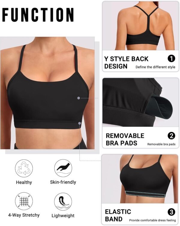 Spaghetti Strap Padded Sports Bras for Women - Y Back Yoga Workout Tops (3 Pack)