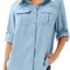 Women's UPF 50+ Long Sleeve UV Sun Protection Safari Shirt, Quick Dry SPF Hiking Fishing Breathable Shirts