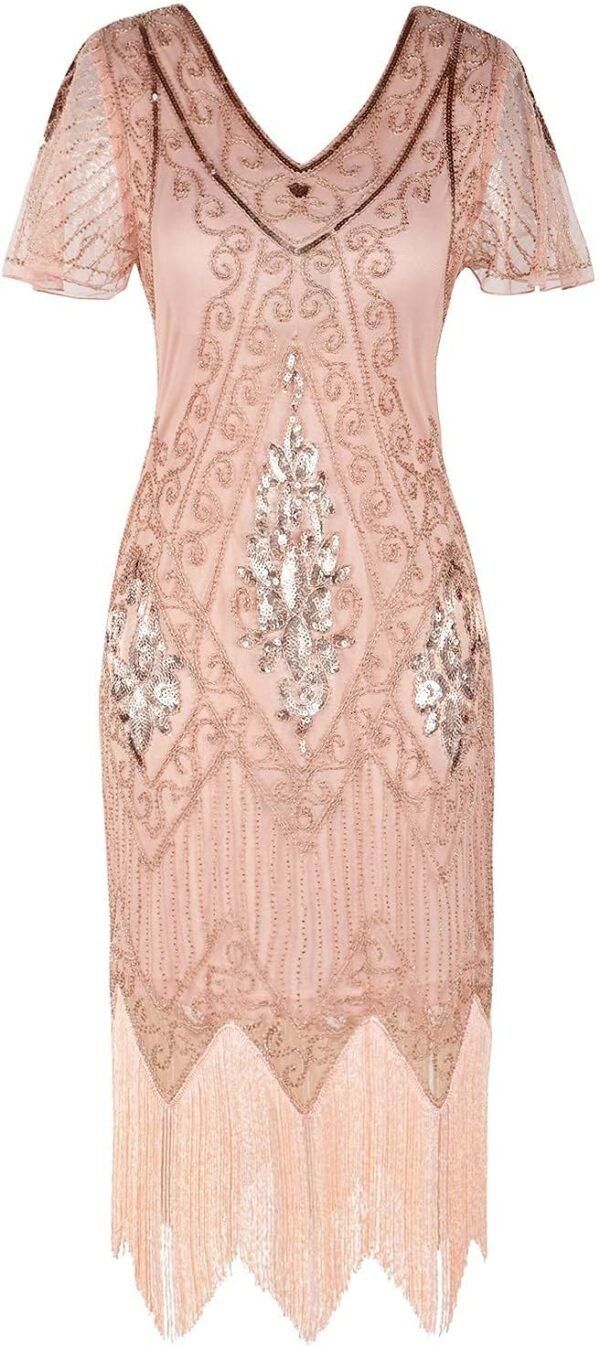 Women's 1920s Dress Sequin Art Deco Flapper Dress with Sleeve