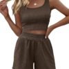 Trendy Queen Two Piece Summer Outfits Women Shorts Sets 2 Piece Sleeveless Matching Lounge Crop Top and High Waisted Shorts