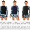 Women 2 Piece Rash Guard Long Sleeve Swimsuits Swim Shirt with Shorts Set Sun Protection UPF 50+ Surf Bathing Suits