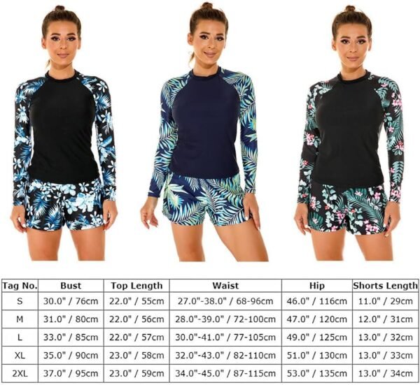 Women 2 Piece Rash Guard Long Sleeve Swimsuits Swim Shirt with Shorts Set Sun Protection UPF 50+ Surf Bathing Suits