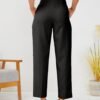 Women's High Waisted Business Trousers Straight Leg Pleated Office Slacks Pants