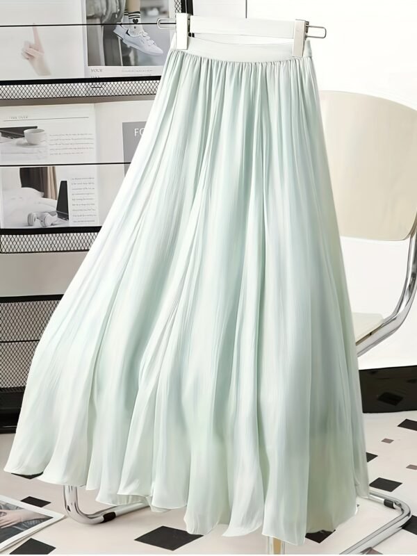 Solid Color Elastic Wais Skirt, Elegant Midi A-line Skirt For Spring & Summer, Women's Clothing