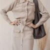 Elegant Solid Color Skirt Set, Single Breasted Flap Pockets Top & High Waist Slim Skirt For Office & Work, Women's Clothing