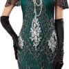 Women's 1920s Dress Sequin Art Deco Flapper Dress with Sleeve