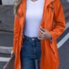 Rain Jacket Women Striped Lined Hooded Lightweight Raincoat Outdoor Waterproof Windbreaker